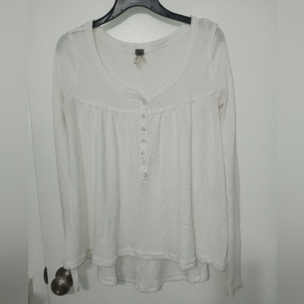We the Free Kai Long Sleeve Thermal Babydoll High Low Henley M